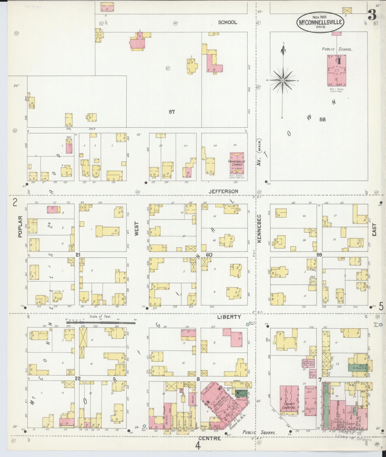 Sanborn Fire Insurance Map from McConnelsville, Morgan County, Ohio (1901), Sheet #0003 - Complete Map Set gallery image, historic Sanborn map, vintage wall art, Ohio Ohio
