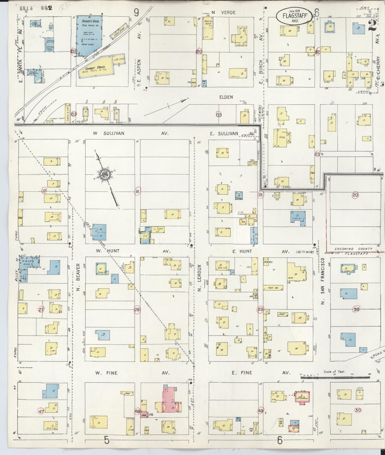 Sanborn Fire Insurance Map from Flagstaff, Coconino County, Arizona (1948), Sheet #0002 - Complete Map Set gallery image, historic Sanborn map, vintage wall art, Arizona Arizona
