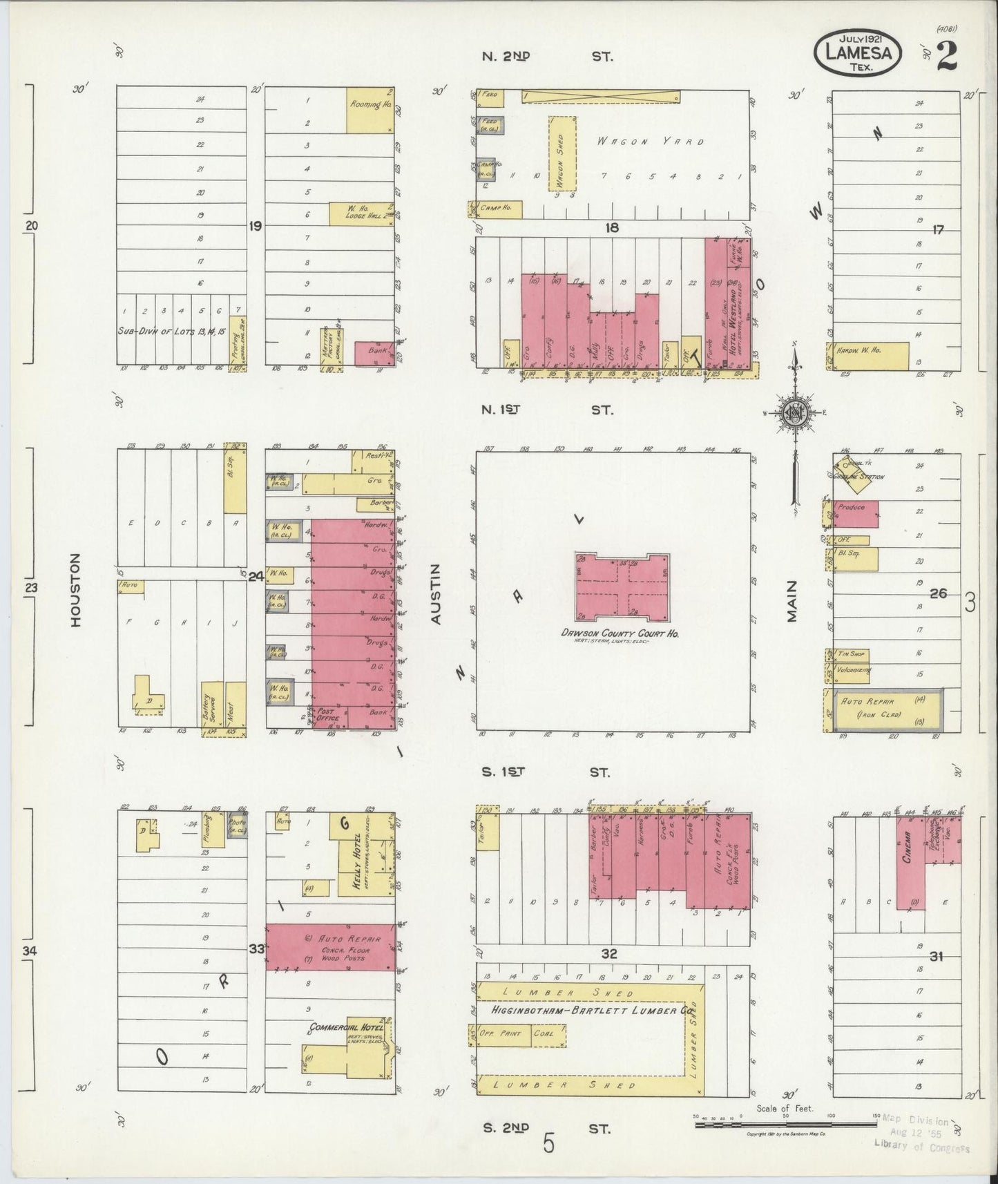 Sanborn Fire Insurance Map from Lamesa, Dawson County, Texas (1921), Sheet #0002 - Historic Sanborn Fire Insurance Map Print, vintage old map wall art, antique decor, genealogy gift, Texas Texas map