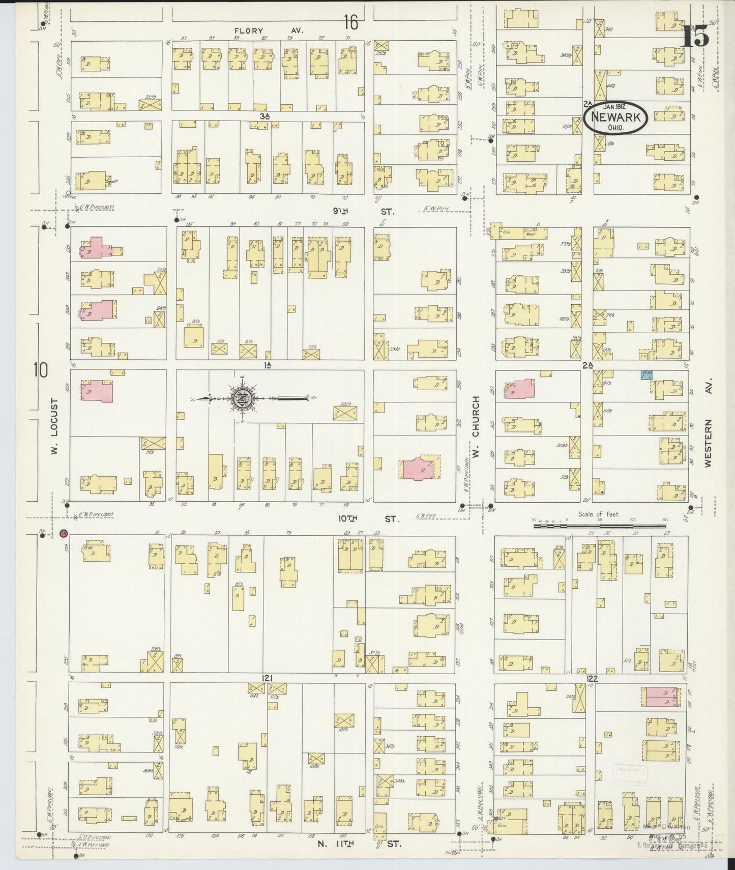 Sanborn Fire Insurance Map from Newark, Licking County, Ohio (1912), Sheet #0015 - Complete Map Set gallery image, historic Sanborn map, vintage wall art, Ohio Ohio