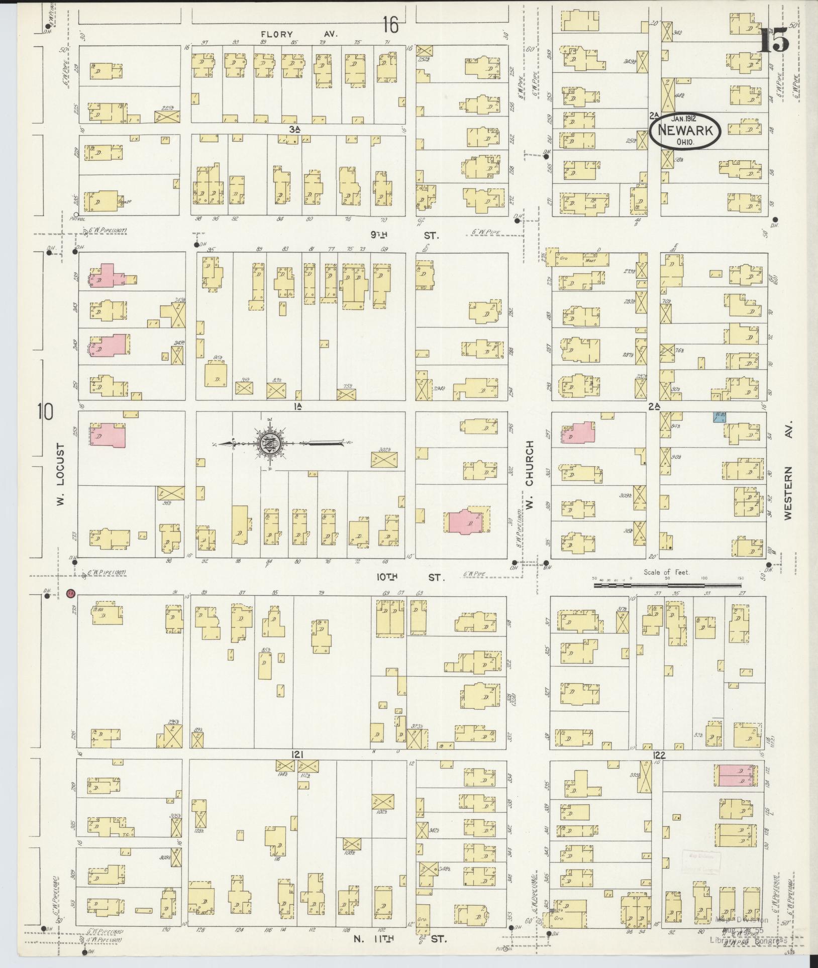Sanborn Fire Insurance Map from Newark, Licking County, Ohio (1912), Sheet #0015 - Complete Map Set gallery image, historic Sanborn map, vintage wall art, Ohio Ohio