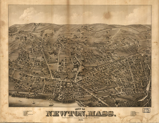 View of Newton, Mass. : comprising wards 1 & 7 & environs of the city of Newton (1878) – Historic Bird’s-Eye View Panorama Print