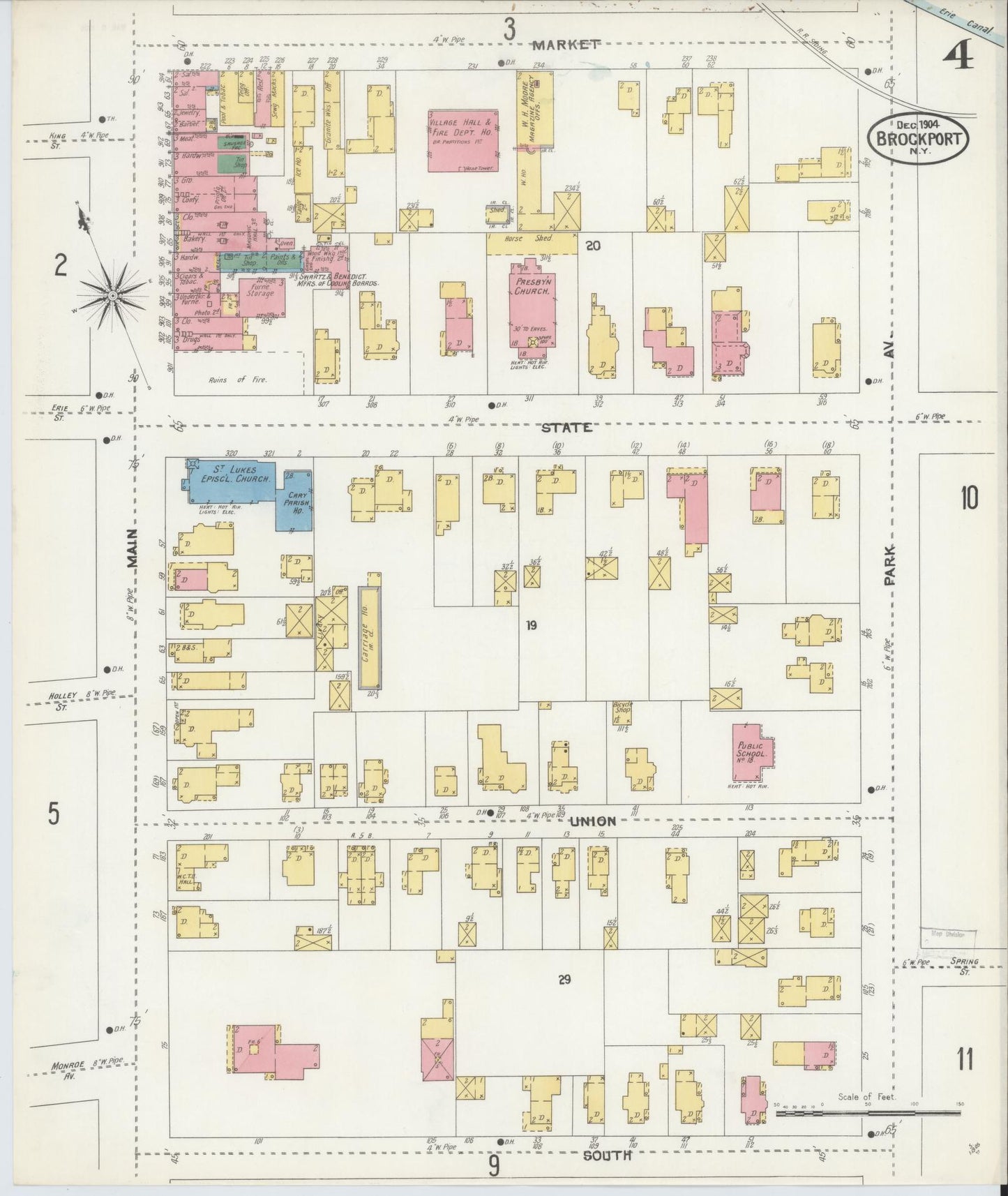 Sanborn Fire Insurance Map from Brockport, Monroe County, New York (1904), Sheet #0004 - Historic Sanborn Fire Insurance Map Print, vintage old map wall art, antique decor, genealogy gift, New York New York map
