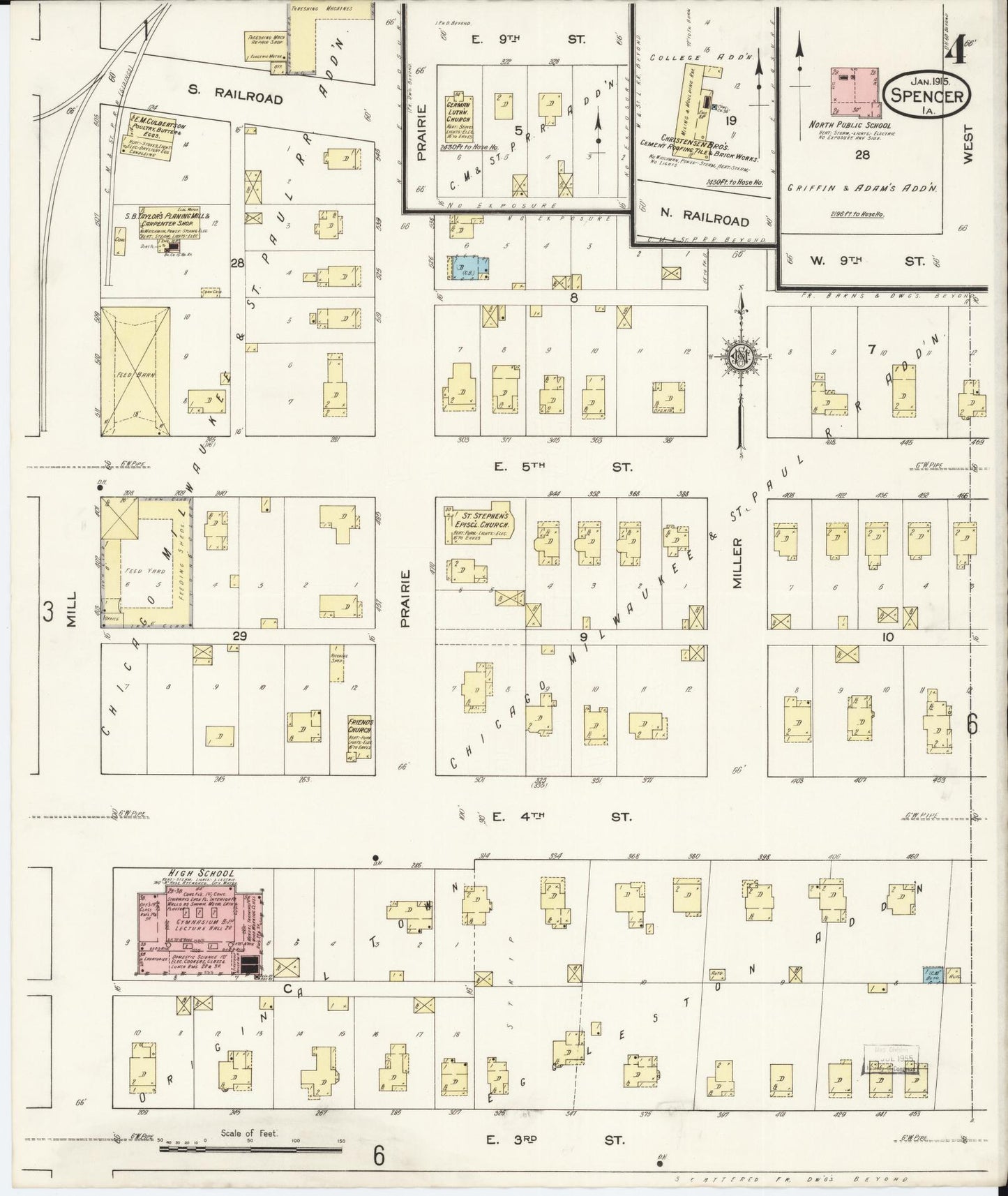 Sanborn Fire Insurance Map from Spencer, Clay County, Iowa (1915), Sheet #0004 - Historic Sanborn Fire Insurance Map Print, vintage old map wall art