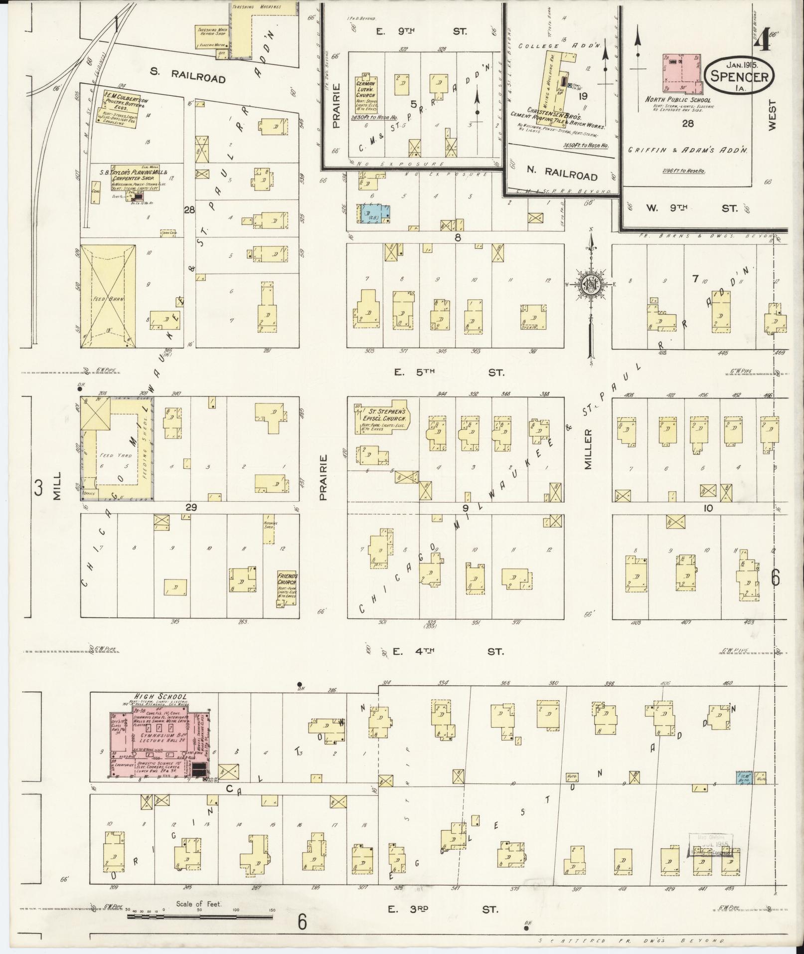 Sanborn Fire Insurance Map from Spencer, Clay County, Iowa (1915), Sheet #0004 - Historic Sanborn Fire Insurance Map Print, vintage old map wall art