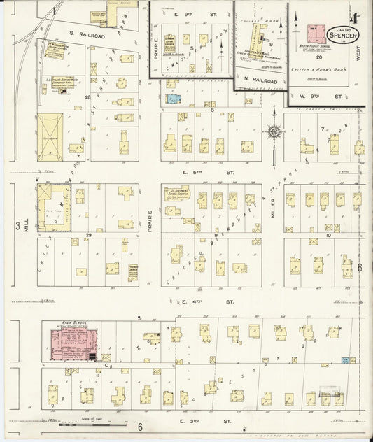 Sanborn Fire Insurance Map from Spencer, Clay County, Iowa (1915), Sheet #0004 - Historic Sanborn Fire Insurance Map Print, vintage old map wall art