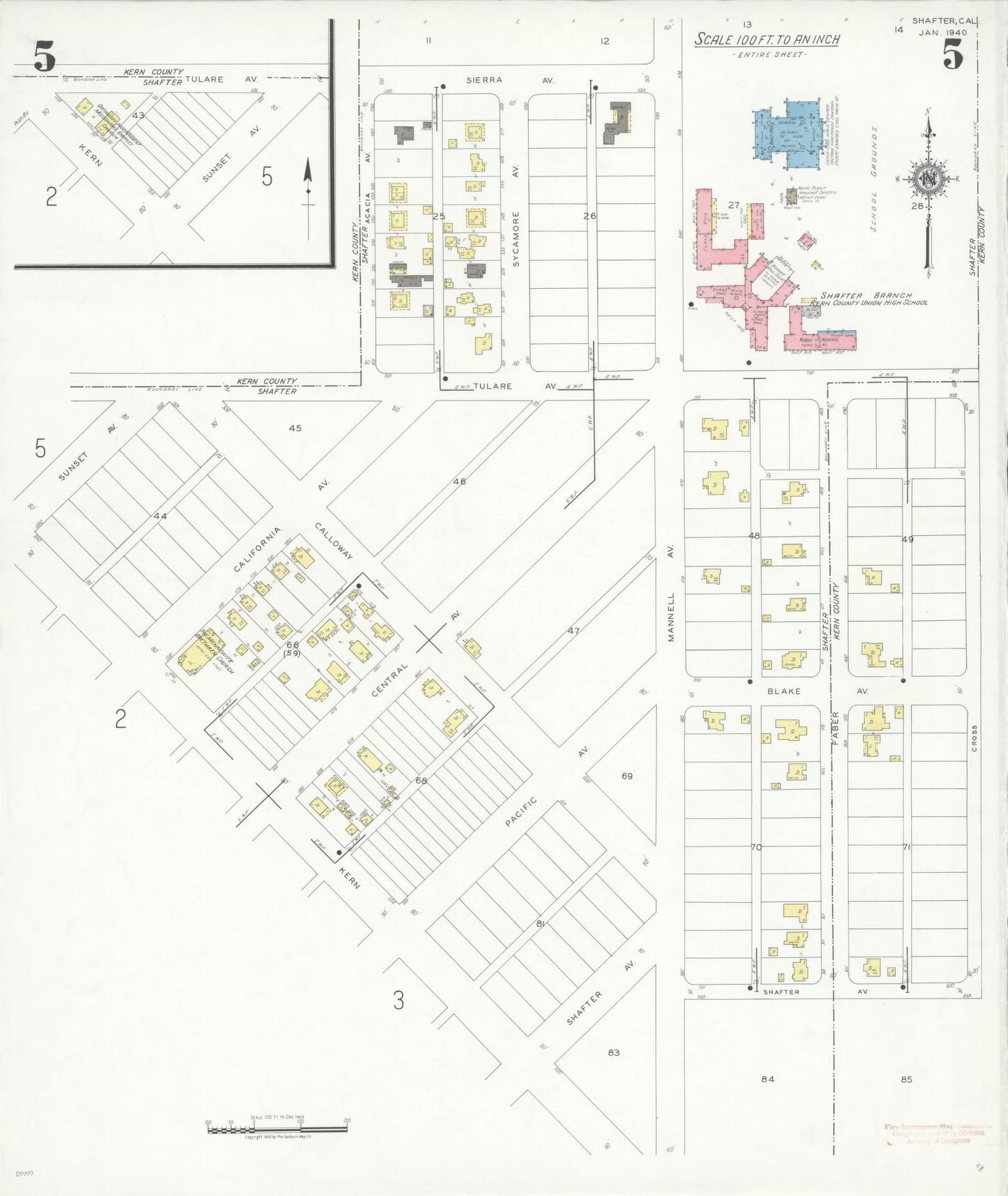 Sanborn Fire Insurance Map from Shafter, Kern County, California (1940), Sheet #0005 - Complete Map Set gallery image, historic Sanborn map, vintage wall art, California California