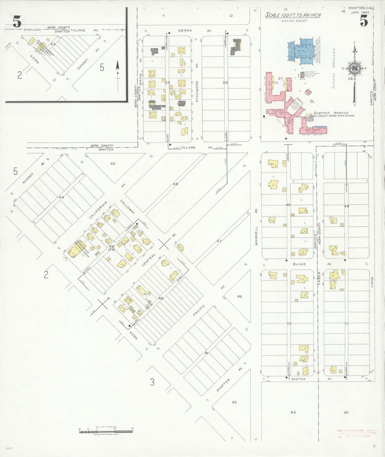 Sanborn Fire Insurance Map from Shafter, Kern County, California (1940), Sheet #0005 - Complete Map Set gallery image, historic Sanborn map, vintage wall art, California California