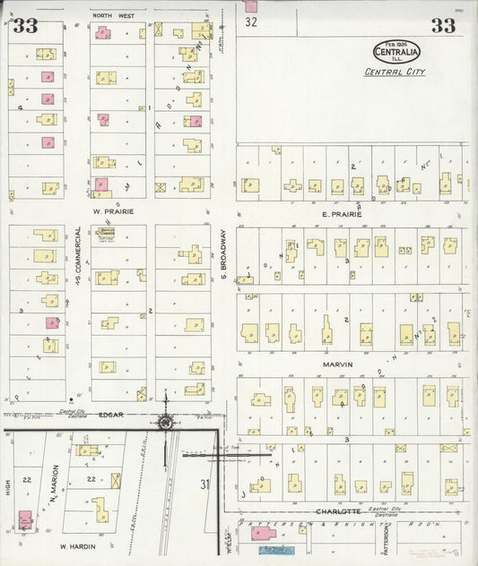 Sanborn Fire Insurance Map from Centralia, Marion, Clinton, Jefferson, and Washington Counties, Illinois (1924), Sheet #0033 - Historic Sanborn Fire Insurance Map Print, vintage old map wall art, antique decor, genealogy gift, Illinois Illinois map
