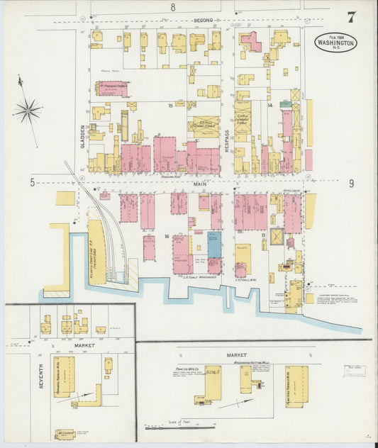 Sanborn Fire Insurance Map from Washington, Beaufort County, North Carolina (1904), Sheet #0007 - Historic Sanborn Fire Insurance Map Print, vintage old map wall art, antique decor, genealogy gift, Washington Washington map