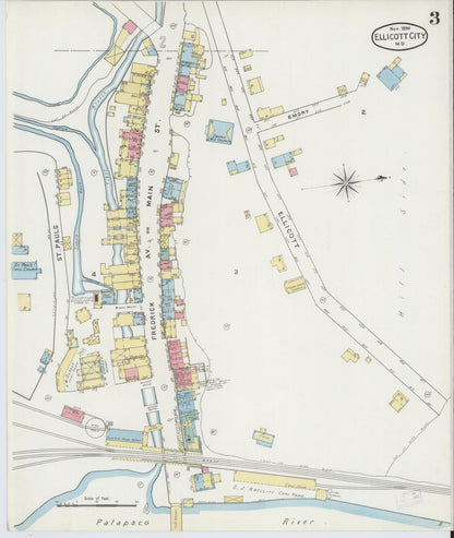 Sanborn Fire Insurance Map from Ellicott City, Howard County, Maryland (1894), Sheet #0003 - Complete Map Set gallery image, historic Sanborn map, vintage wall art, Maryland Maryland