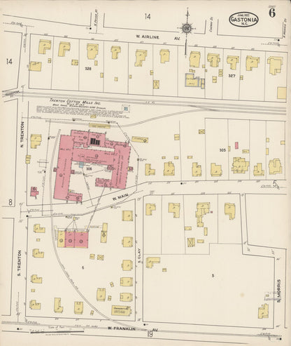 Sanborn Fire Insurance Map from Gastonia, Gaston County, North Carolina (1922), Sheet #0006 - Complete Map Set gallery image, historic Sanborn map, vintage wall art, North Carolina North Carolina
