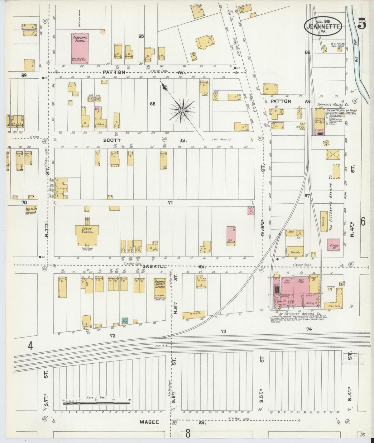 Sanborn Fire Insurance Map from Jeannette, Westmoreland County, Pennsylvania (1905), Sheet #0005 - Complete Map Set gallery image, historic Sanborn map, vintage wall art, Pennsylvania Pennsylvania