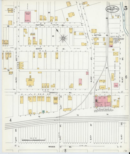 Sanborn Fire Insurance Map from Jeannette, Westmoreland County, Pennsylvania (1905), Sheet #0005 - Complete Map Set gallery image, historic Sanborn map, vintage wall art, Pennsylvania Pennsylvania