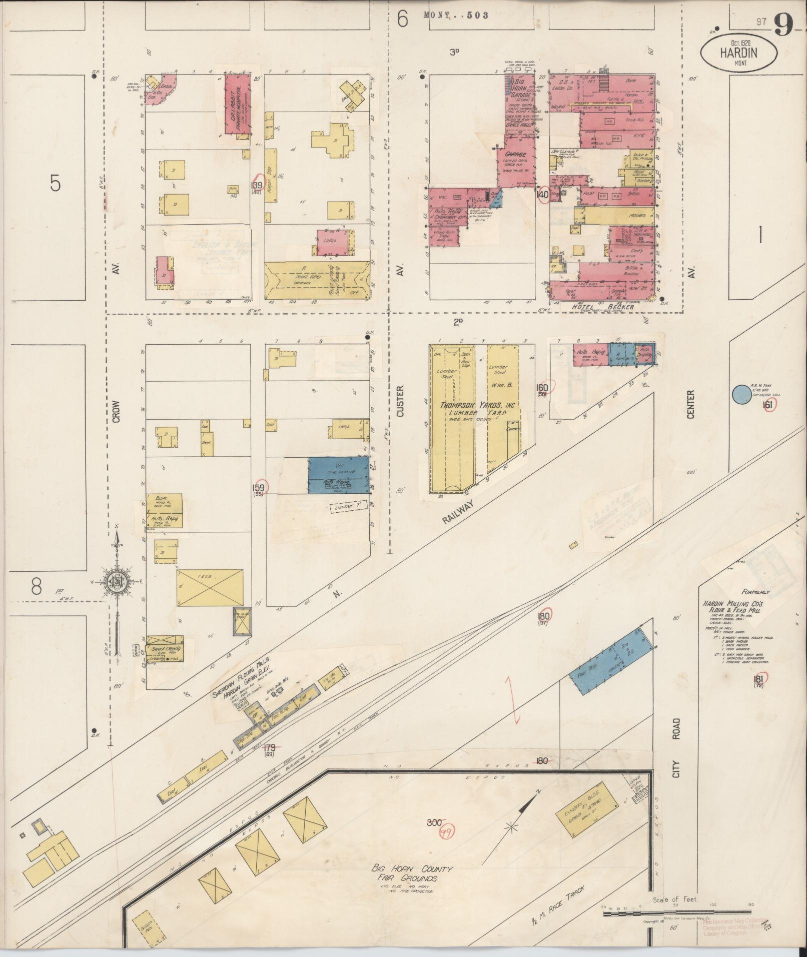 Sanborn Fire Insurance Map from Hardin, Big Horn County, Montana (1927), Sheet #0009 - Complete Map Set gallery image, historic Sanborn map, vintage wall art, Montana Montana