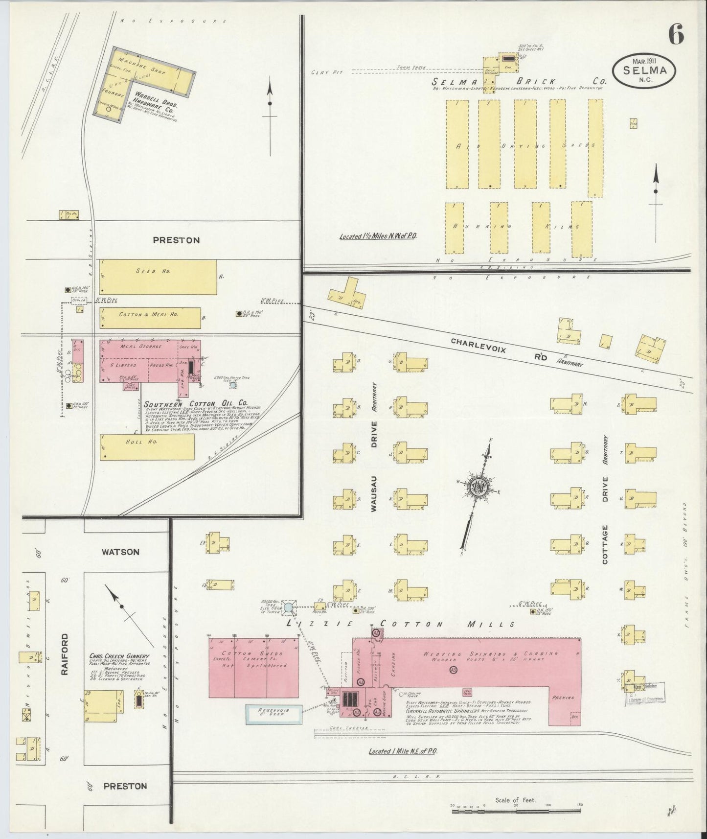 Sanborn Fire Insurance Map from Selma, Johnston County, North Carolina (1911), Sheet #0006 - Historic Sanborn Fire Insurance Map Print, vintage old map wall art, antique decor, genealogy gift, North Carolina North Carolina map