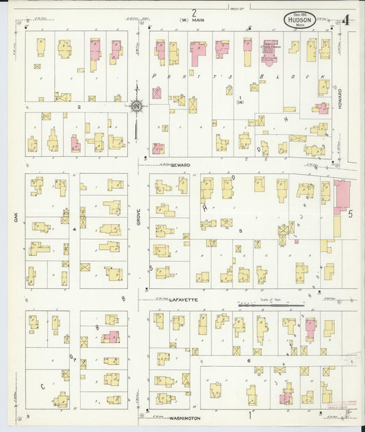 Sanborn Fire Insurance Map from Hudson, Lenawee County, Michigan (1912), Sheet #0004 - Historic Sanborn Fire Insurance Map Print, vintage old map wall art, antique decor, genealogy gift, Michigan Michigan map