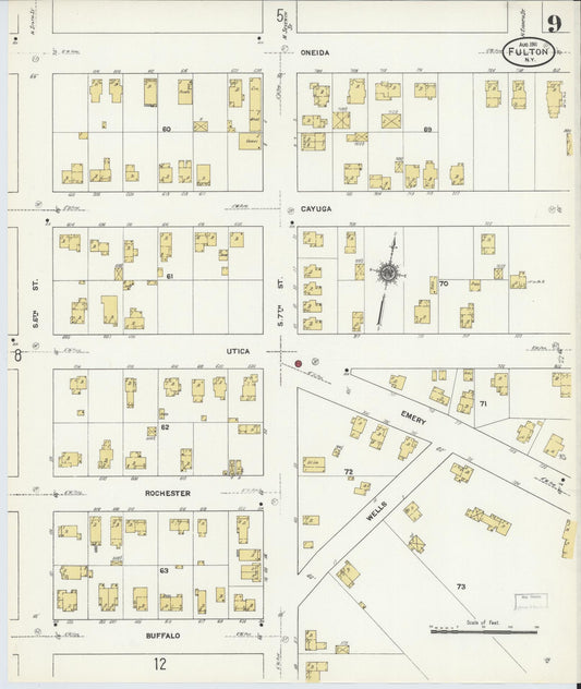 Sanborn Fire Insurance Map from Fulton, Oswego County, New York (1911), Sheet #0009 - Historic Sanborn Fire Insurance Map Print, vintage old map wall art, antique decor, genealogy gift, New York New York map