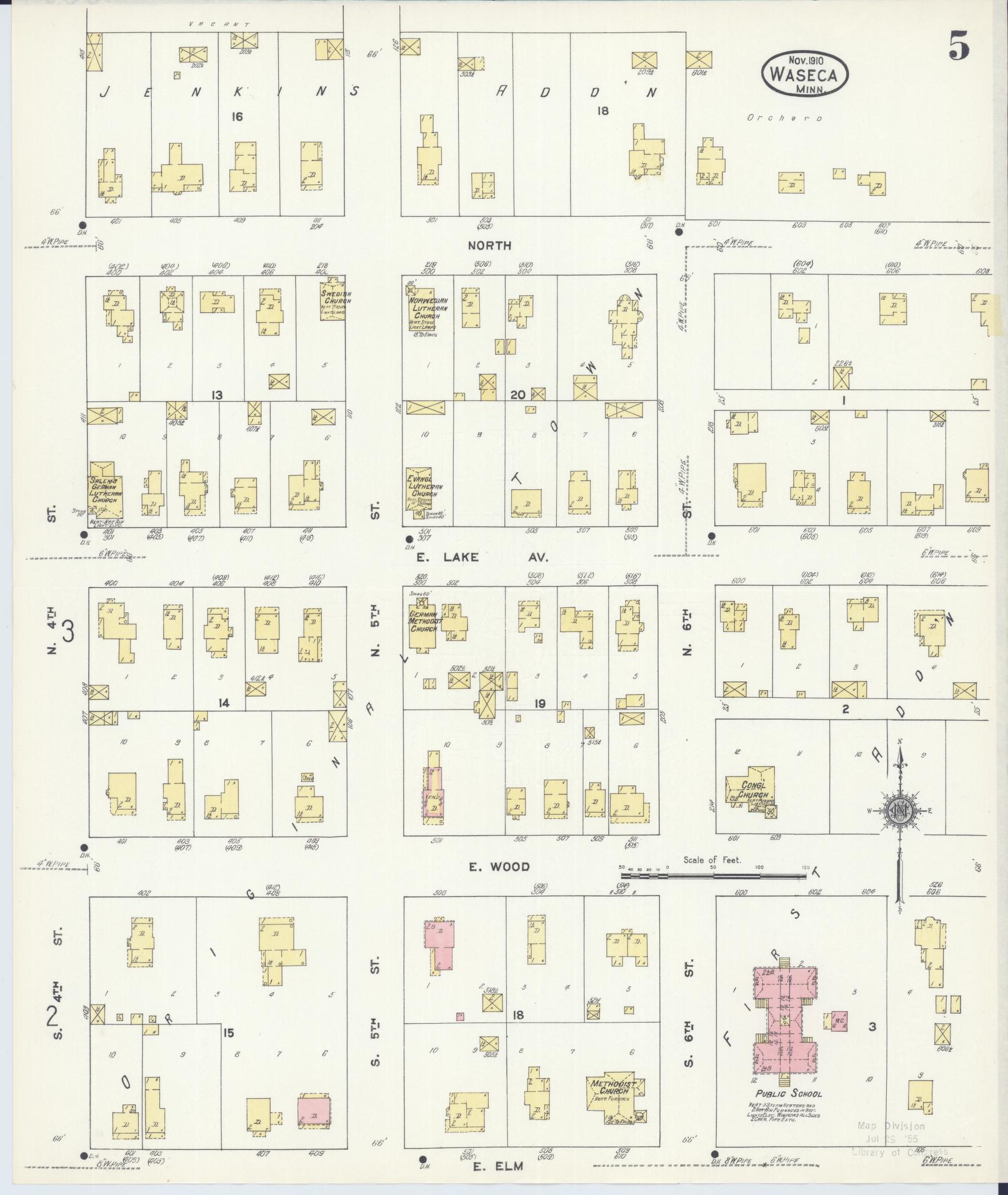 Sanborn Fire Insurance Map from Waseca, Waseca County, Minnesota (1910), Sheet #0005 - Complete Map Set gallery image, historic Sanborn map, vintage wall art, Minnesota Minnesota