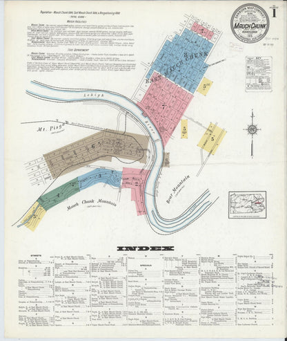 Sanborn Fire Insurance Map from Mauch Chunk, Carbon County, Pennsylvania (1915), Sheet #0001 - Historic Sanborn Fire Insurance Map Print, vintage old map wall art, antique decor, genealogy gift, Pennsylvania Pennsylvania map