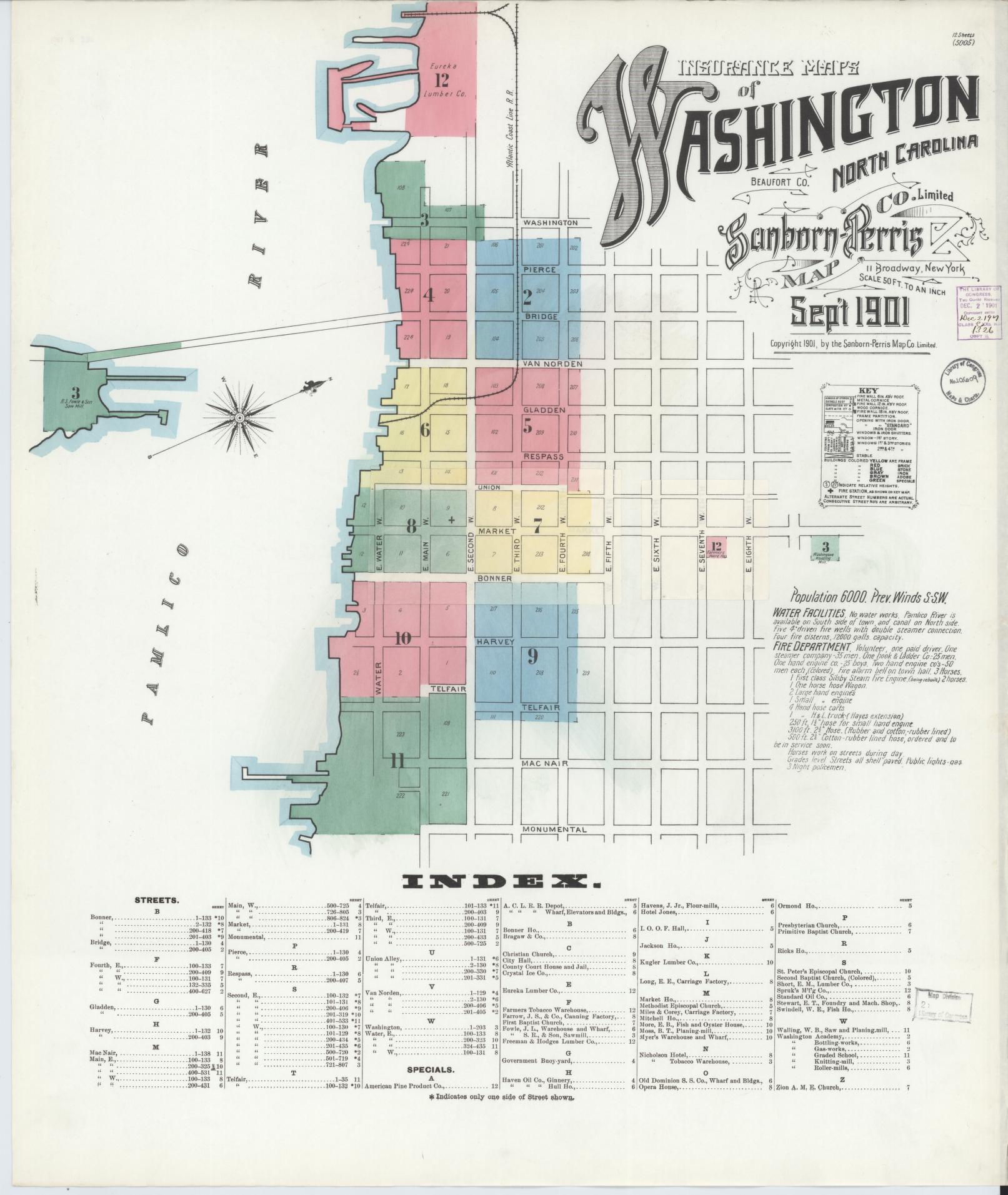 Sanborn Fire Insurance Map from Washington, Beaufort County, North Carolina (1901), Sheet #0001 - Complete Map Set gallery image, historic Sanborn map, vintage wall art, North Carolina North Carolina
