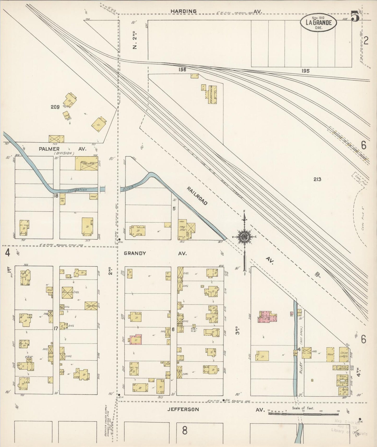 Sanborn Fire Insurance Map from La Grande, Union County, Oregon (1910), Sheet #0005 - Complete Map Set gallery image, historic Sanborn map, vintage wall art, Oregon Oregon
