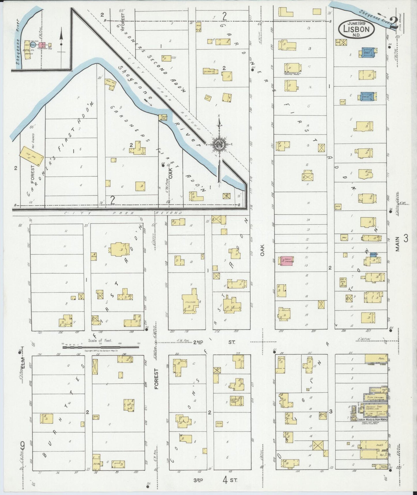 Sanborn Fire Insurance Map from Lisbon, Ransom County, North Dakota (1919), Sheet #0002 - Historic Sanborn Fire Insurance Map Print, vintage old map wall art, antique decor, genealogy gift, North Dakota North Dakota map