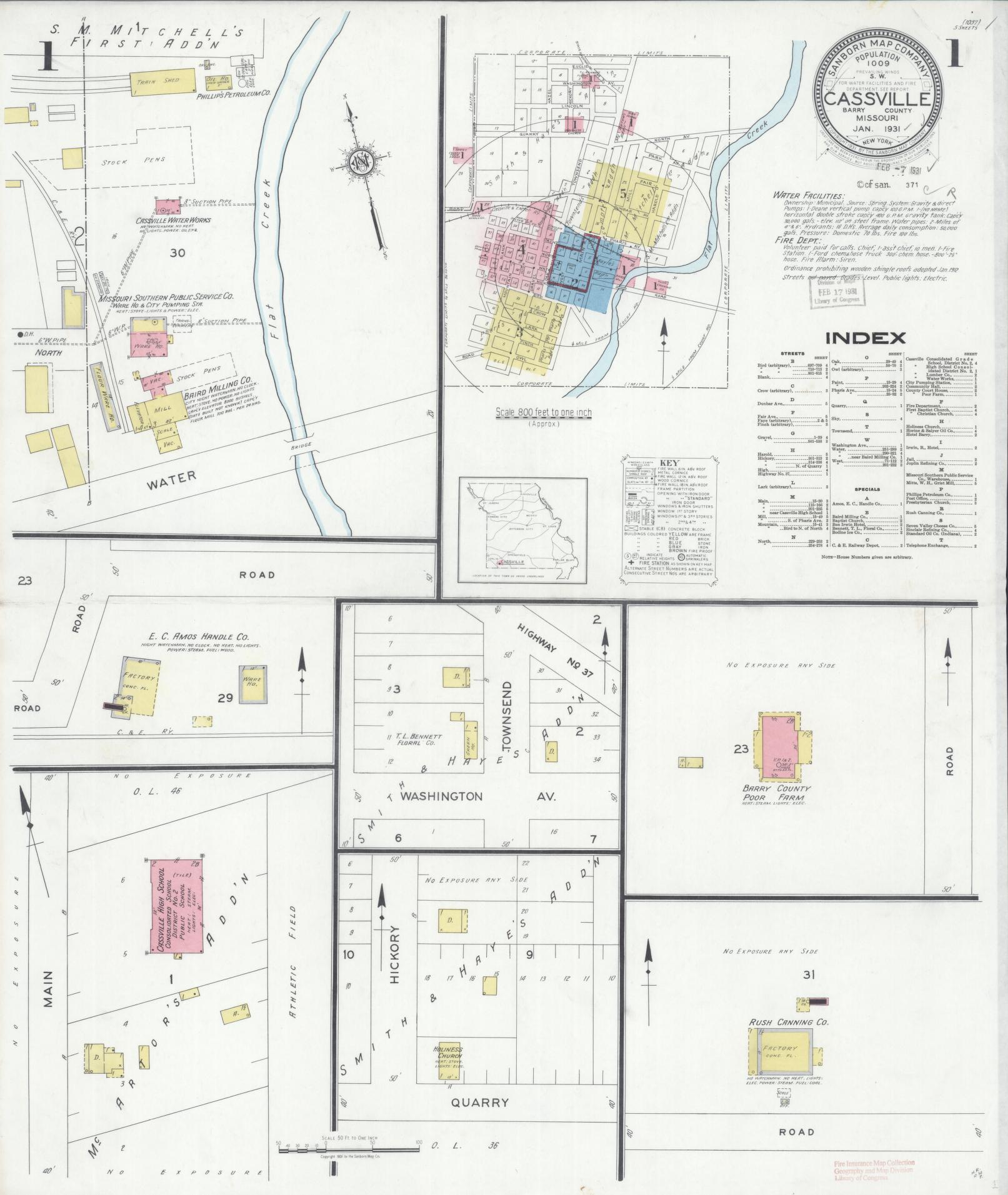 Sanborn Fire Insurance Map from Cassville, Barry County, Missouri (1931), Sheet #0001 - Historic Sanborn Fire Insurance Map Print, vintage old map wall art, antique decor, genealogy gift, Missouri Missouri map