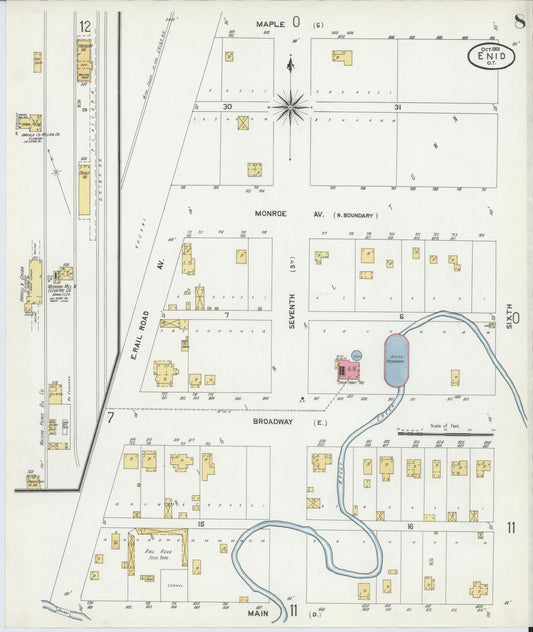 Sanborn Fire Insurance Map from Enid, Garfield County, Oklahoma (1901), Sheet #0008 - Historic Sanborn Fire Insurance Map Print, vintage old map wall art, antique decor, genealogy gift, Oklahoma Oklahoma map