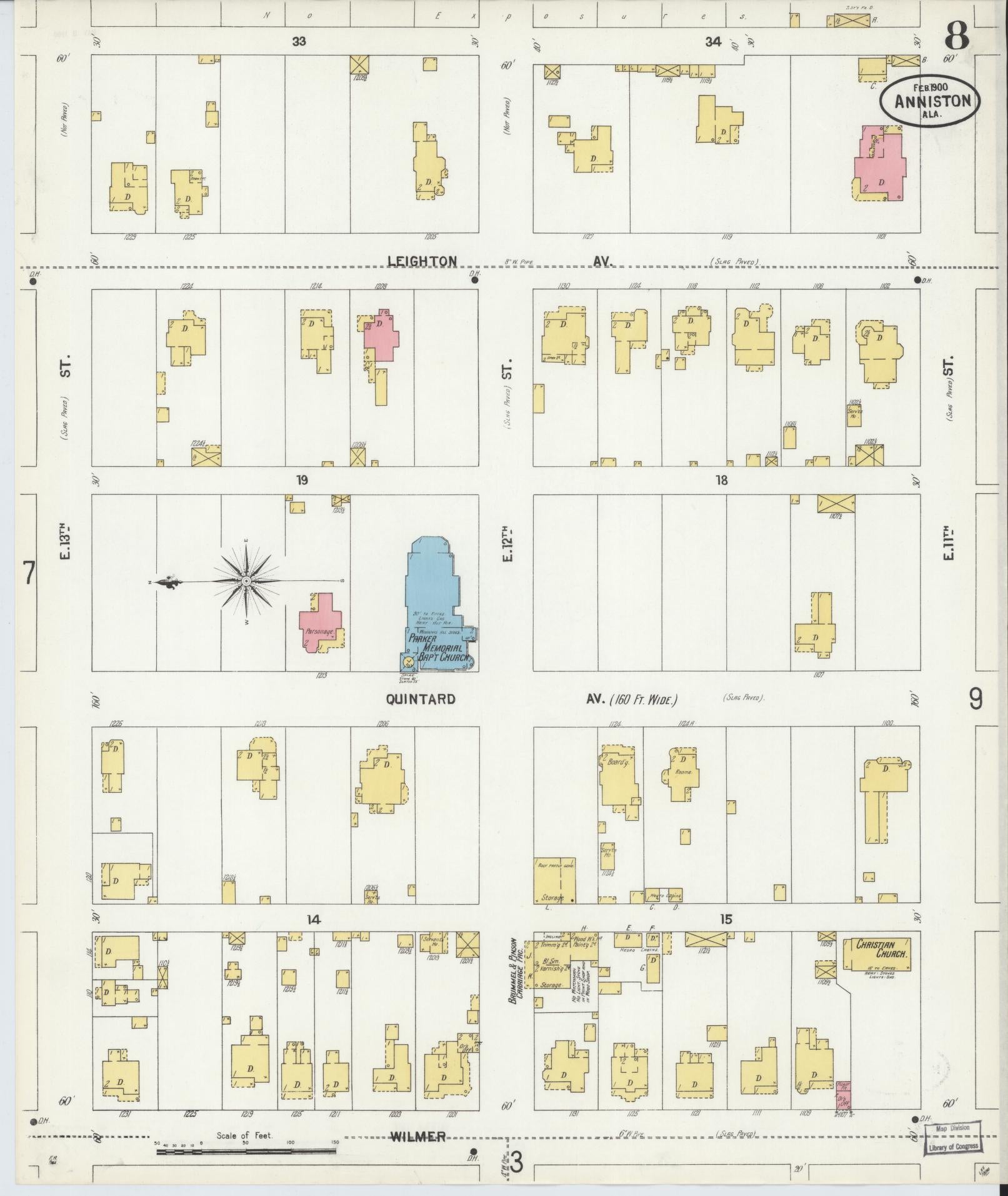 Sanborn Fire Insurance Map from Anniston, Calhoun County, Alabama (1900), Sheet #0008 - Historic Sanborn Fire Insurance Map Print, vintage old map wall art, antique decor, genealogy gift, Alabama Alabama map