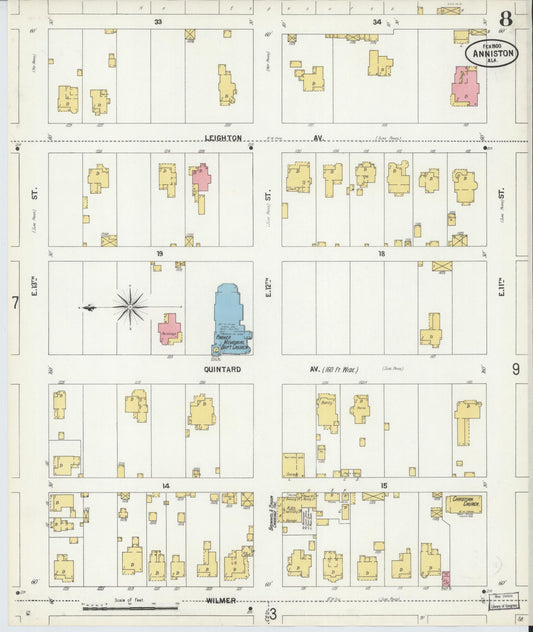Sanborn Fire Insurance Map from Anniston, Calhoun County, Alabama (1900), Sheet #0008 - Historic Sanborn Fire Insurance Map Print, vintage old map wall art, antique decor, genealogy gift, Alabama Alabama map