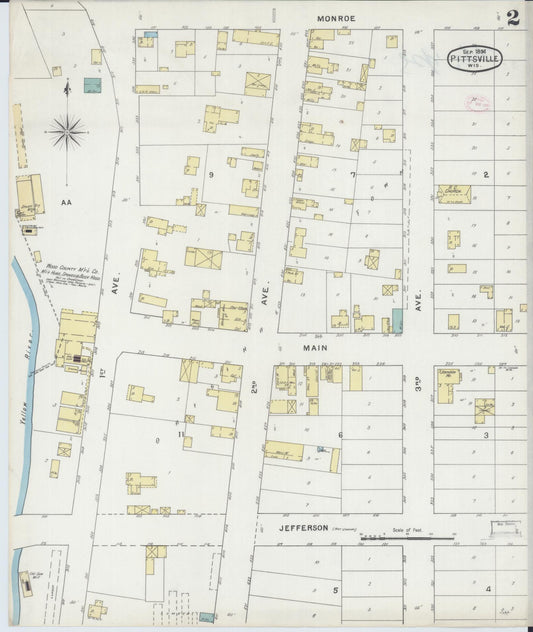 Sanborn Fire Insurance Map from Pittsville, Wood County, Wisconsin (1894), Sheet #0002 - Historic Sanborn Fire Insurance Map Print, vintage old map wall art, antique decor, genealogy gift, Wisconsin Wisconsin map