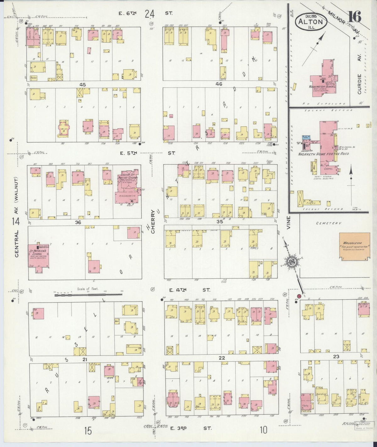 Sanborn Fire Insurance Map from Alton, Madison County, Illinois (1915), Sheet #0016 - Complete Map Set gallery image, historic Sanborn map, vintage wall art, Illinois Illinois