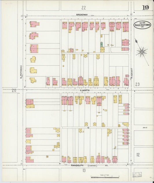 Sanborn Fire Insurance Map from Hagerstown, Washington County, Maryland (1904), Sheet #0019 - Historic Sanborn Fire Insurance Map Print, vintage old map wall art, antique decor, genealogy gift, Maryland Maryland map