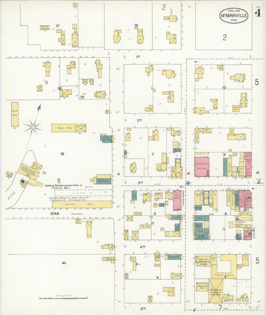 Sanborn Fire Insurance Map from McMinnville, Yamhill County, Oregon (1902), Sheet #0004 - Historic Sanborn Fire Insurance Map Print, vintage old map wall art, antique decor, genealogy gift, Oregon Oregon map
