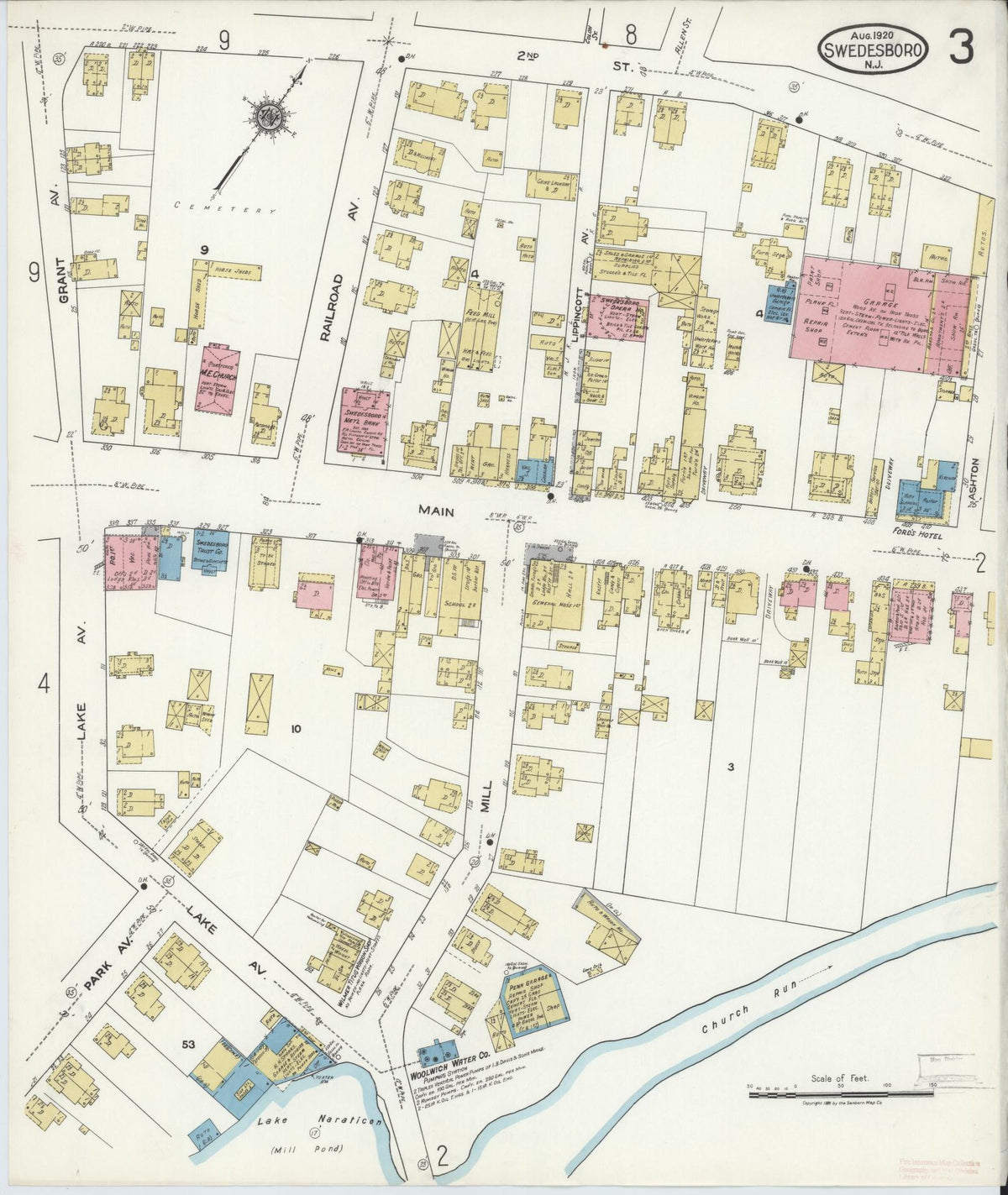 Sanborn Fire Insurance Map from Swedesboro, Gloucester County, New Jersey (1920), Sheet #0003 - Historic Sanborn Fire Insurance Map Print, vintage old map wall art, antique decor, genealogy gift, New Jersey New Jersey map