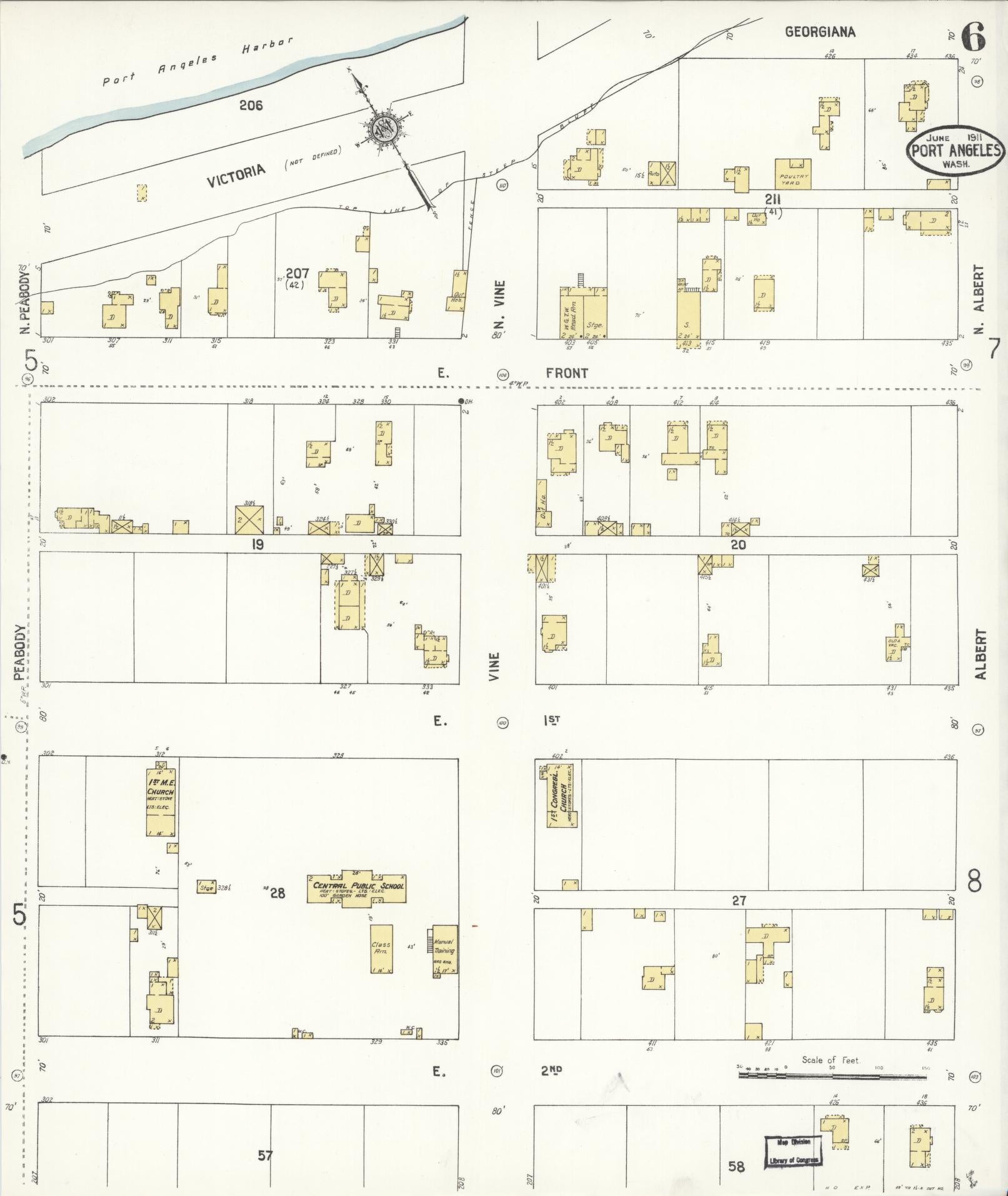 Sanborn Fire Insurance Map from Port Angeles, Clallam County, Washington (1911), Sheet #0006 - Complete Map Set gallery image, historic Sanborn map, vintage wall art, Washington Washington