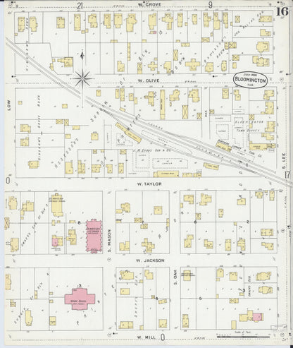 Sanborn Fire Insurance Map from Bloomington, McLean County, Illinois (1896), Sheet #0016 - Historic Sanborn Fire Insurance Map Print, vintage old map wall art, antique decor, genealogy gift, Illinois Illinois map