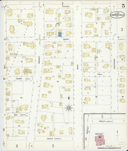 Sanborn Fire Insurance Map from Lawrenceville, Lawrence County, Illinois (1908), Sheet #0005 - Complete Map Set gallery image, historic Sanborn map, vintage wall art, Illinois Illinois