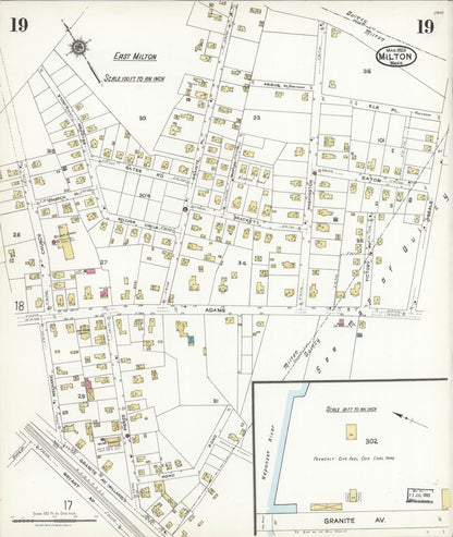 Sanborn Fire Insurance Map from Milton, Norfolk County, Massachusetts (1923), Sheet #0019 - Complete Map Set gallery image, historic Sanborn map, vintage wall art, Massachusetts Massachusetts