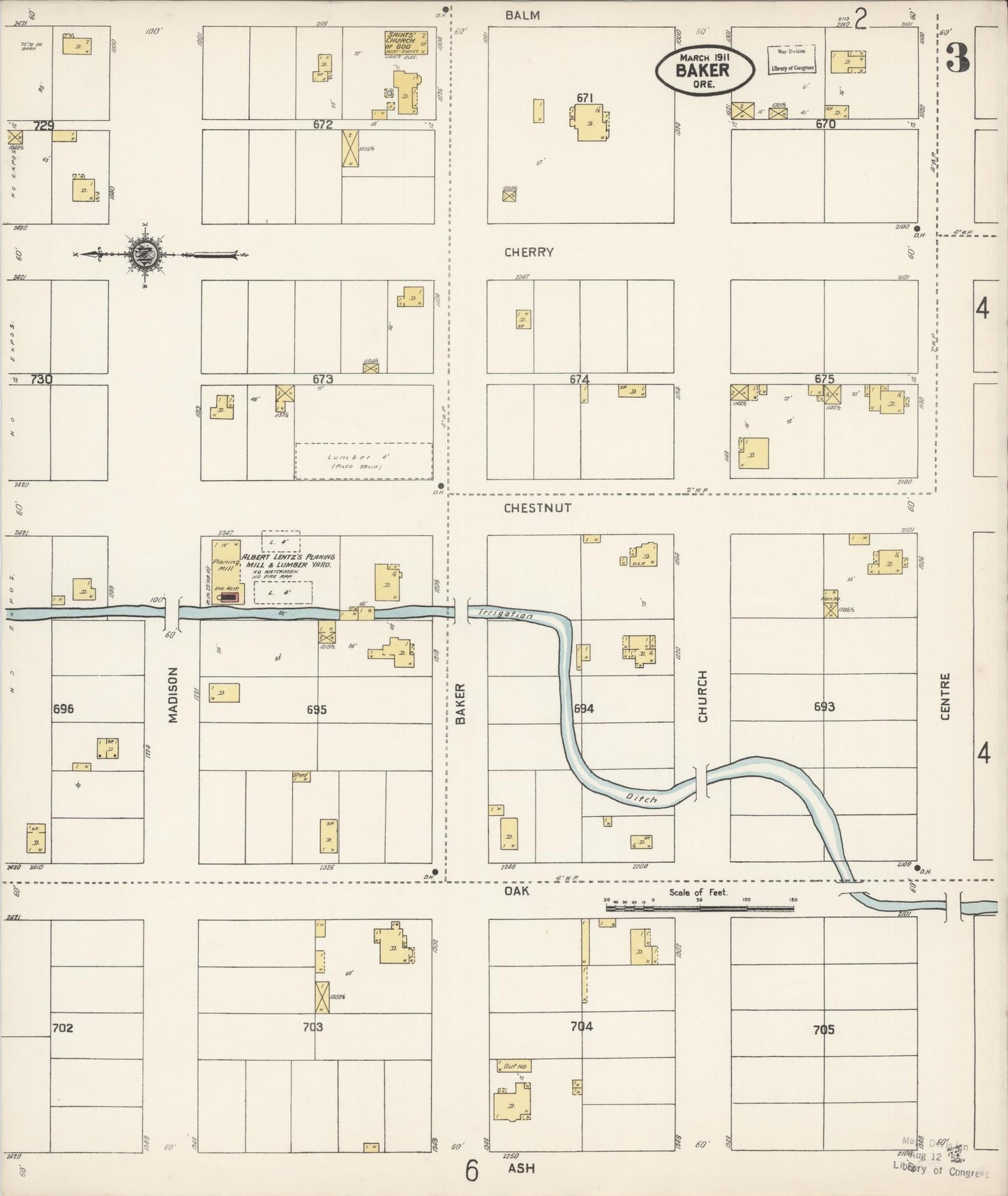 Sanborn Fire Insurance Map from Baker, Baker County, Oregon (1911), Sheet #0003 - Complete Map Set gallery image, historic Sanborn map, vintage wall art, Oregon Oregon