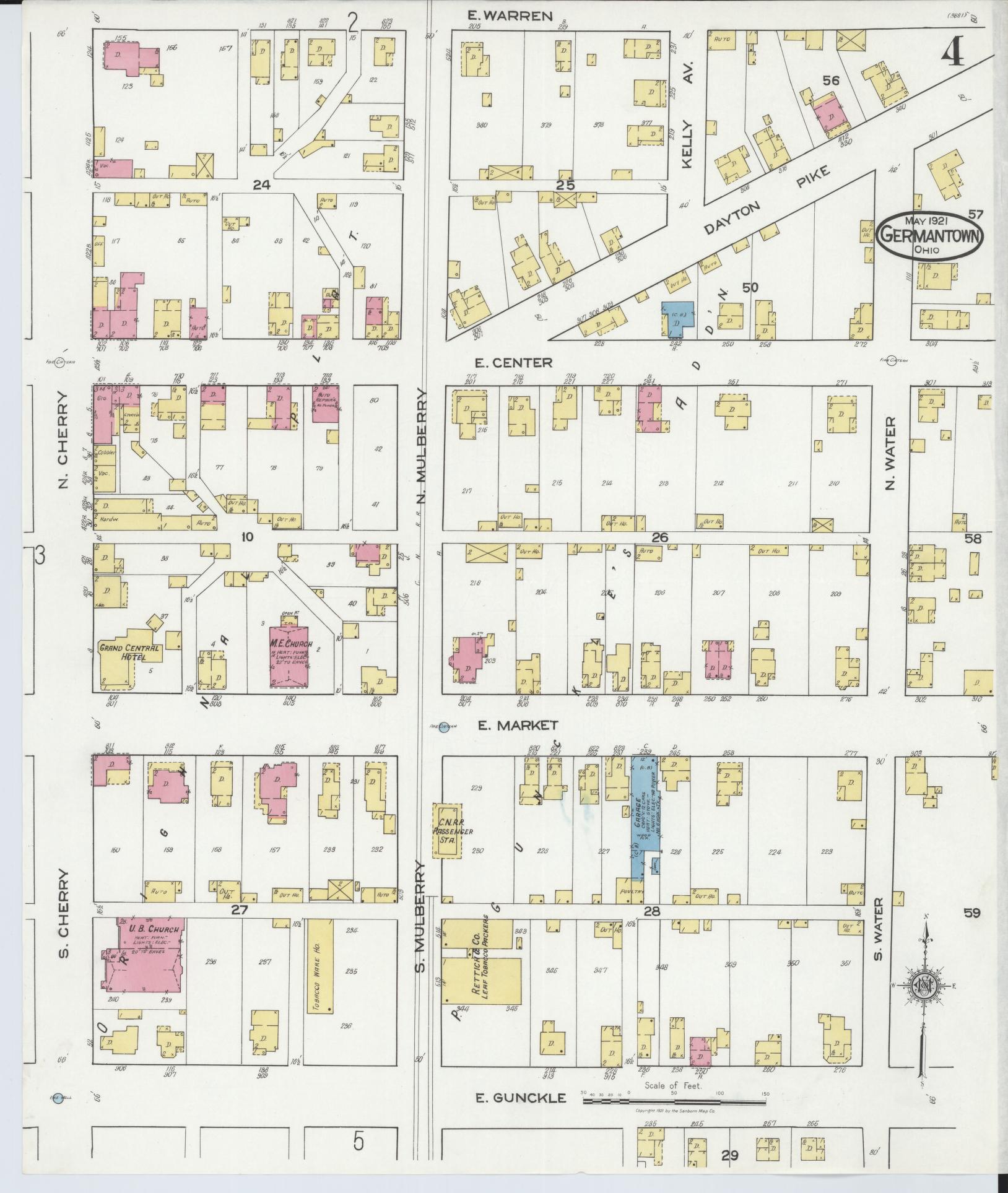 Sanborn Fire Insurance Map from Germantown, Montgomery County, Ohio (1921), Sheet #0004 - Historic Sanborn Fire Insurance Map Print, vintage old map wall art, antique decor, genealogy gift, Ohio Ohio map