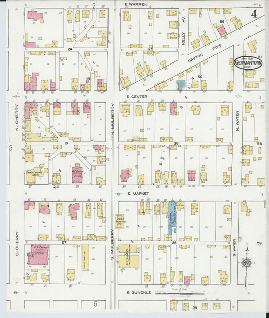 Sanborn Fire Insurance Map from Germantown, Montgomery County, Ohio (1921), Sheet #0004 - Historic Sanborn Fire Insurance Map Print, vintage old map wall art, antique decor, genealogy gift, Ohio Ohio map