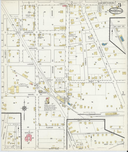 Sanborn Fire Insurance Map from Brooksville, Hernando County, Florida (1917), Sheet #0003 - Complete Map Set gallery image, historic Sanborn map, vintage wall art, Florida Florida