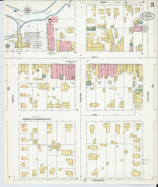 Sanborn Fire Insurance Map from Saint Louis, Gratiot County, Michigan (1899), Sheet #0003 - Historic Sanborn Fire Insurance Map Print, vintage old map wall art, antique decor, genealogy gift, Michigan Michigan map