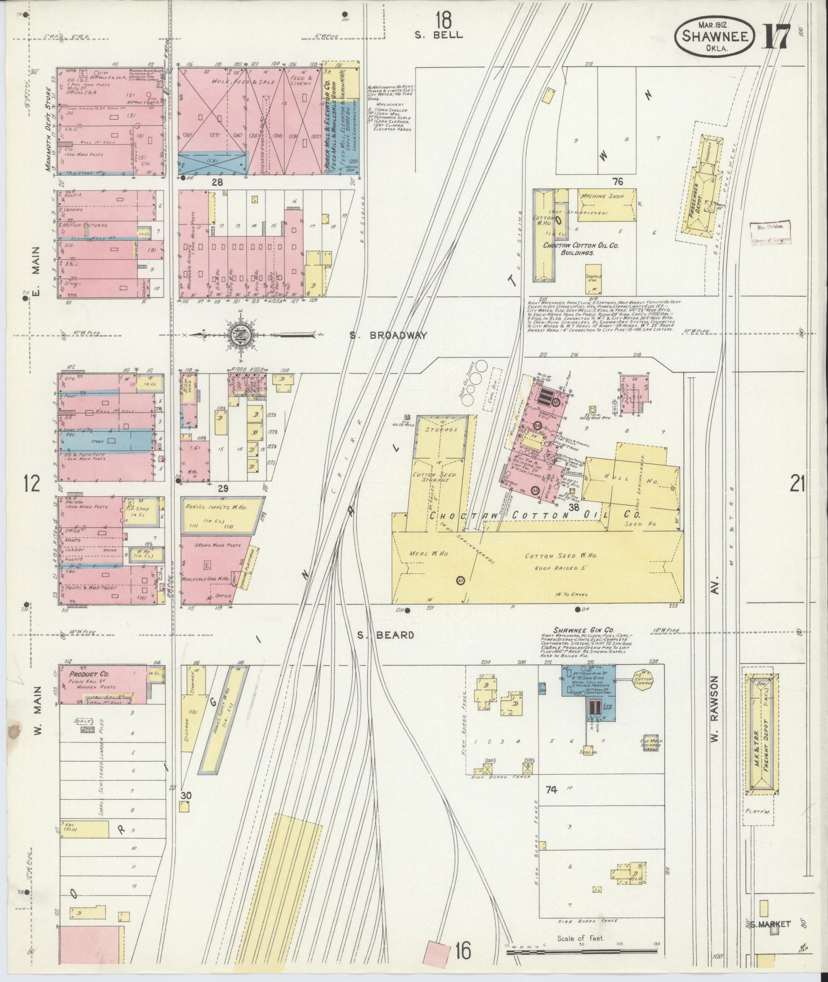 Sanborn Fire Insurance Map from Shawnee, Pottawatomie County, Oklahoma (1912), Sheet #0017 - Complete Map Set gallery image, historic Sanborn map, vintage wall art, Oklahoma Oklahoma