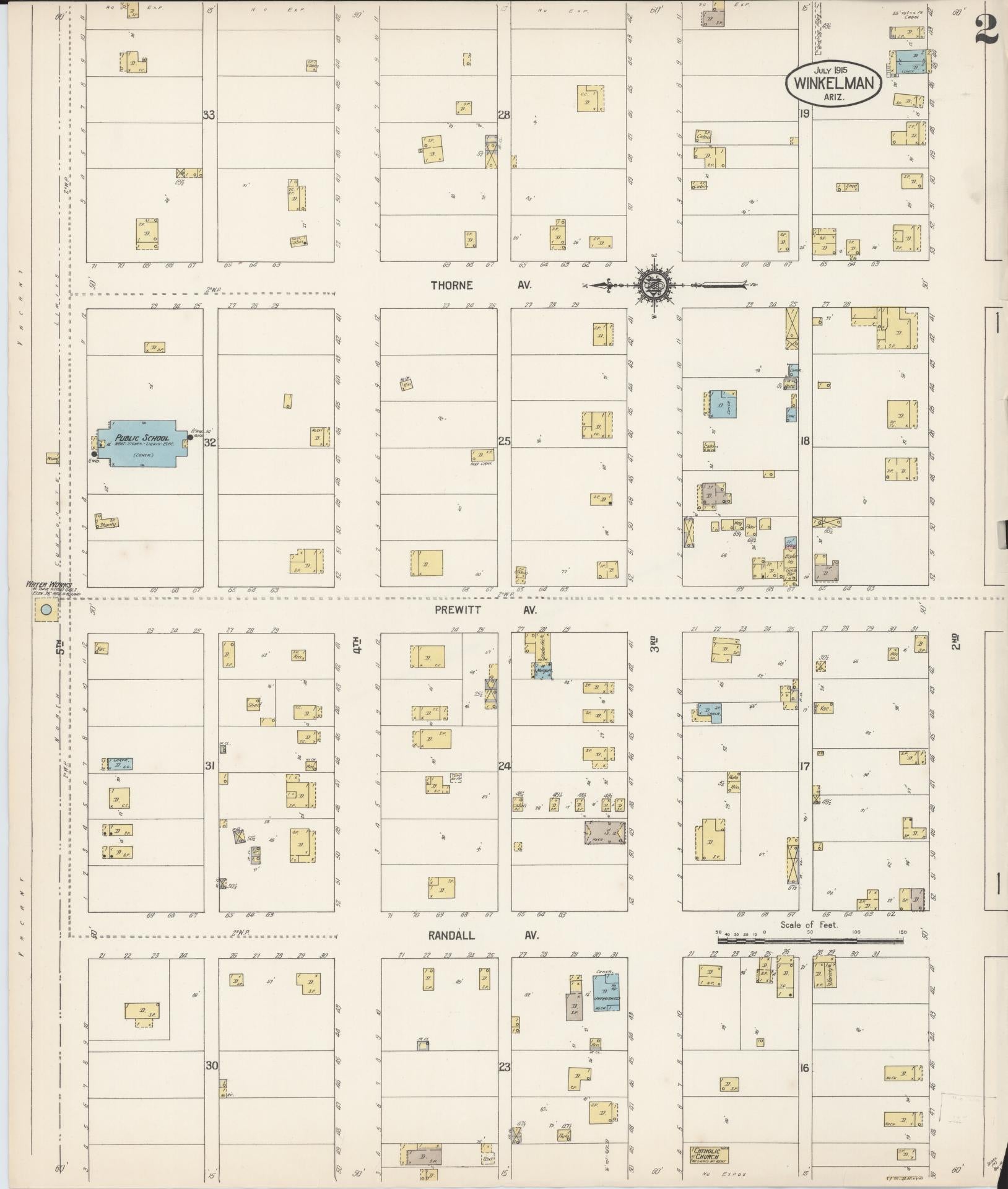Sanborn Fire Insurance Map from Winkelman, Gila County, Arizona (1915), Sheet #0002 - Complete Map Set gallery image, historic Sanborn map, vintage wall art, Arizona Arizona