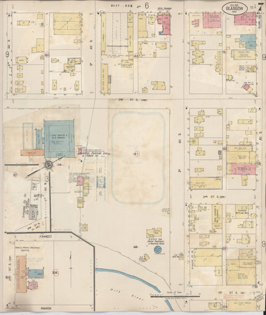 Sanborn Fire Insurance Map from Glasgow, Valley County, Montana (1937), Sheet #0007 - Historic Sanborn Fire Insurance Map Print, vintage old map wall art, antique decor, genealogy gift, Montana Montana map