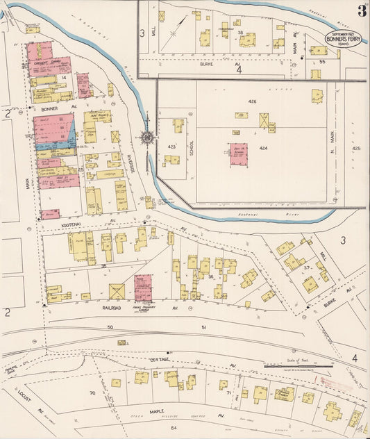 Sanborn Fire Insurance Map from Bonners Ferry, Boundary County, Idaho (1921), Sheet #0003 - Historic Sanborn Fire Insurance Map Print, vintage old map wall art, antique decor, genealogy gift, Idaho Idaho map