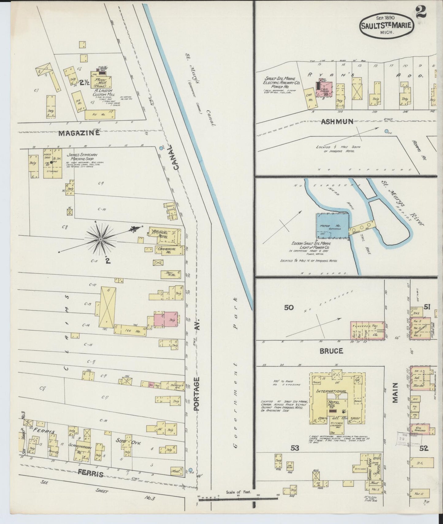 Sanborn Fire Insurance Map from Sault Sainte Marie, Chippewa County, Michigan (1890), Sheet #0002 - Complete Map Set gallery image, historic Sanborn map, vintage wall art, Michigan Michigan